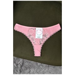 Стринги женские в рубчике с гипюровыми вставками пудрового цвета 171621L