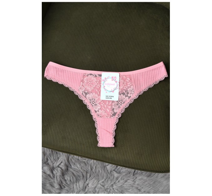 Стринги женские в рубчике с гипюровыми вставками пудрового цвета 171621L