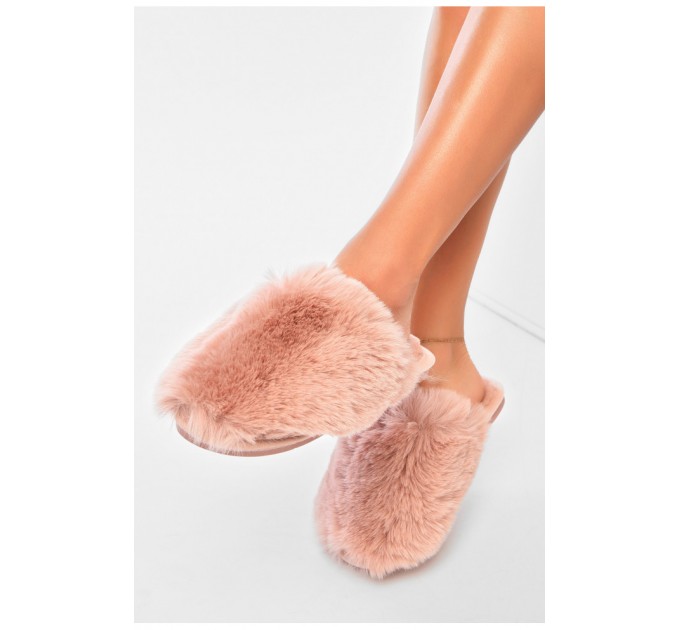 Капці домашні жіночі хутряні пудрового кольору 172055L