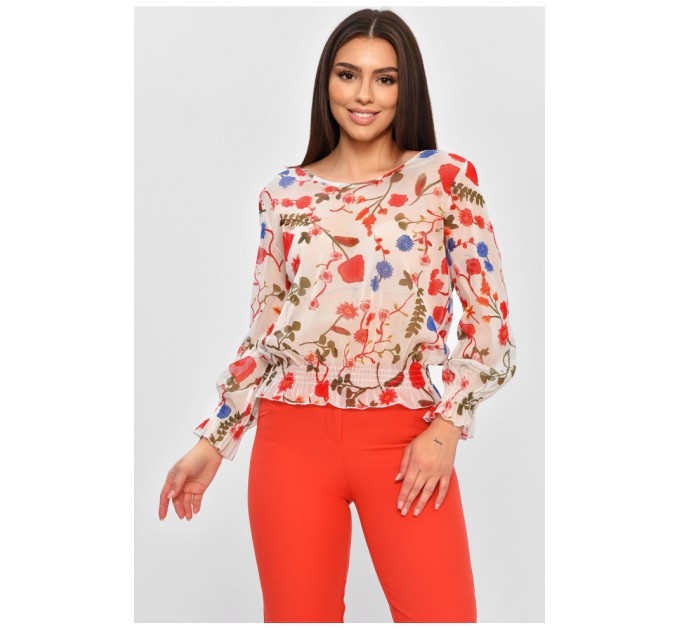 Женская блузка в сеточку с принтом белого цвета 173666L