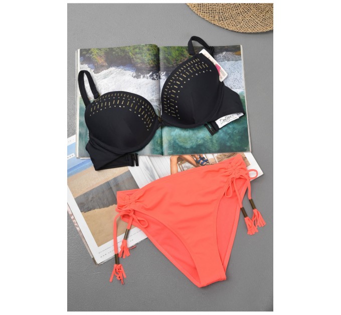 Женский купальник черно-оранжевого цвета чашка E 176583L