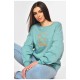 Свитшот женский полубатальный мятного цвета 177423L