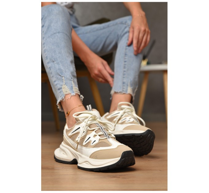 Кроссовки женские бежевого цвета на шнуровке 178106L