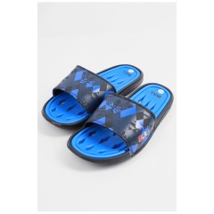 Шльопанці чоловічі синього кольору з геометричним візерунком 179496L