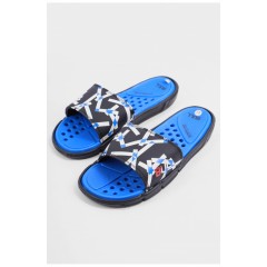 Шльопанці чоловічі чорно-синього кольору з геометричним візерунком 179497L