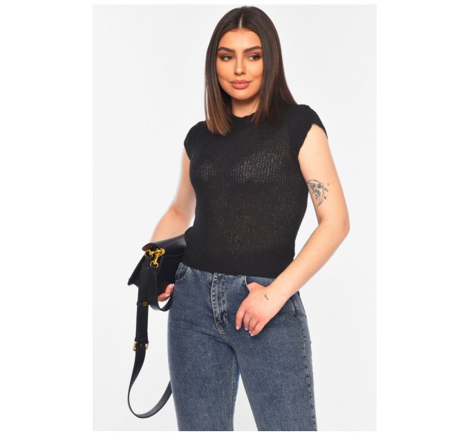 Футболка жіноча трикотажна чорного кольору 179712L