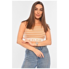 Топ-майка у рубчик жіноча моко кольору 179861L Топ-майка у рубчик жіноча моко кольору 179861L