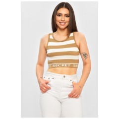 Топ-майка у рубчик жіноча світло-бежевого кольору 179913L