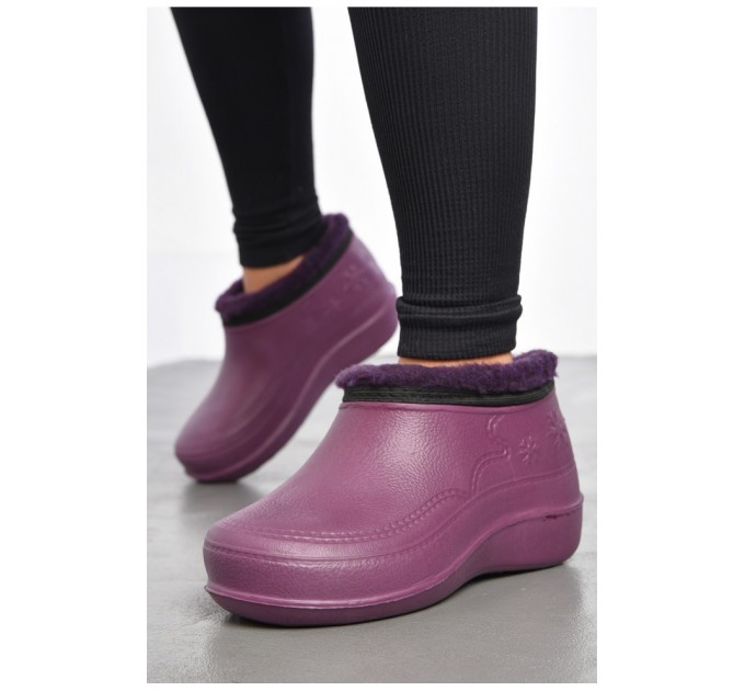 Калоші жіночі на хутрі кольору баклажан 185376L