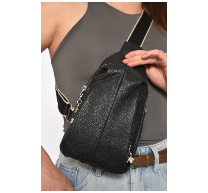 Бананка жіноча з екошкіри чорного кольору однотонна 185388L