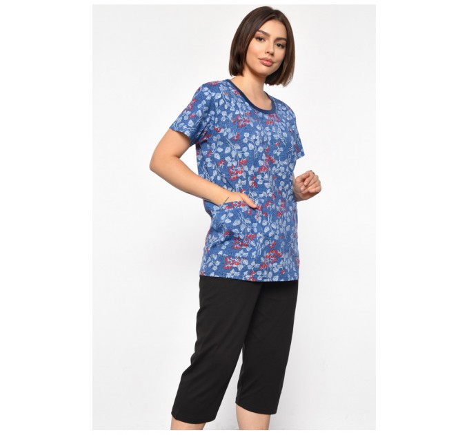 Костюм домашній жіночий напівбатальний блакитного кольору з принтом 185716L