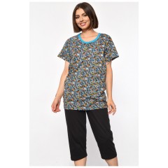 Костюм домашній жіночий напівбатальний бірюзового кольору з принтом 185730L