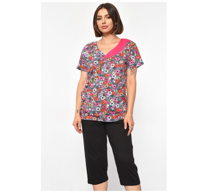 Костюм домашній жіночий напівбатальний сірого кольору з принтом 185732L