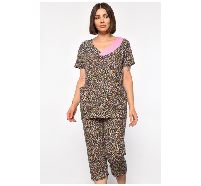 Костюм домашній жіночий напівбатальний темно-синього кольору з принтом 185751L