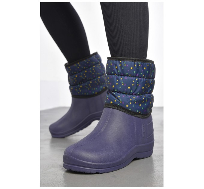 Дутики женские на меху темно-синего цвета со звездочками 185865L