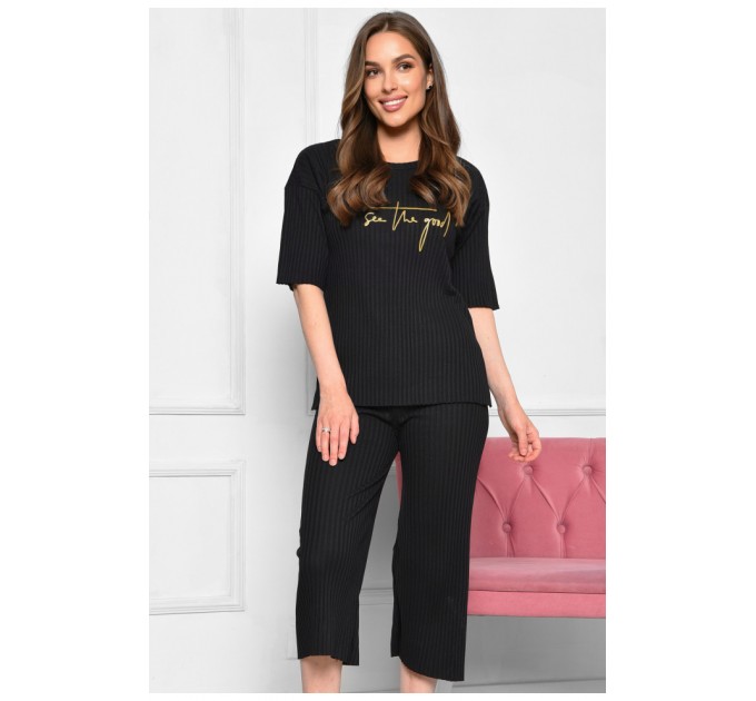 Костюм домашний женский хлопковый черного цвета 186359L
