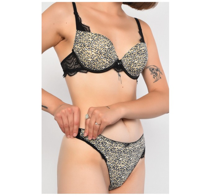 Комплект женский бежевого цвета с леопардовым принтом чашка В 186594L