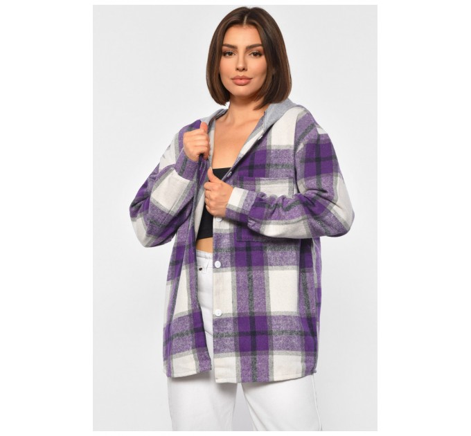 жіноча рубашка батальна в клітинку фіолетового кольору 186680L