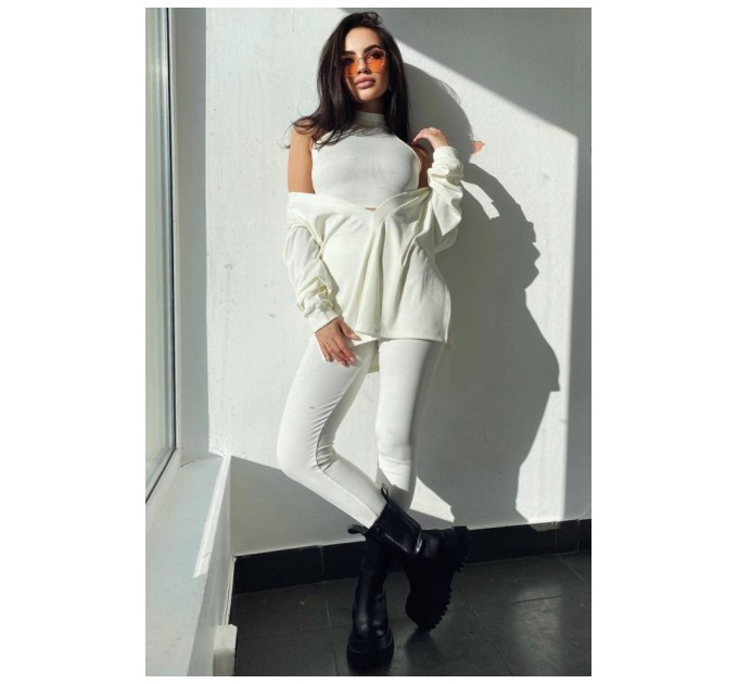 Костюм жіночий у рубчик білого кольору 186907L