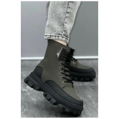 Черевики жіночі зимові на хурті темно-зеленого кольору 187105L