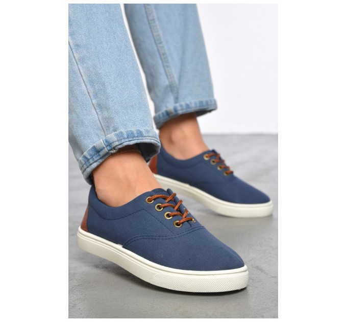 Мокасини жіночі синього кольору на шнурівці текстиль 187146L