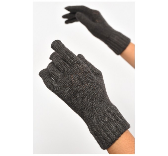 Рукавички жіночі трикотажні темно-сірого кольору 187402L