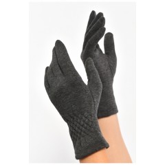 Рукавички жіночі сенсорні з начісом темно-сірого кольору 187445L