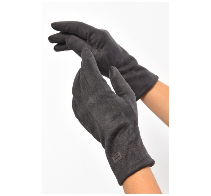 Перчатки женские замшевые на искусственном меху сенсорные темно-серого цвета 187452L