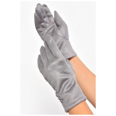 Перчатки женские замшевые на искусственном меху сенсорные серого цвета 187480L