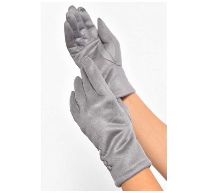 Перчатки женские замшевые на искусственном меху сенсорные серого цвета 187480L