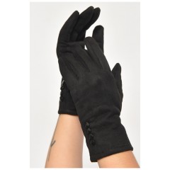 Перчатки женские замшевые на искусственном меху сенсорные черного цвета 187481L
