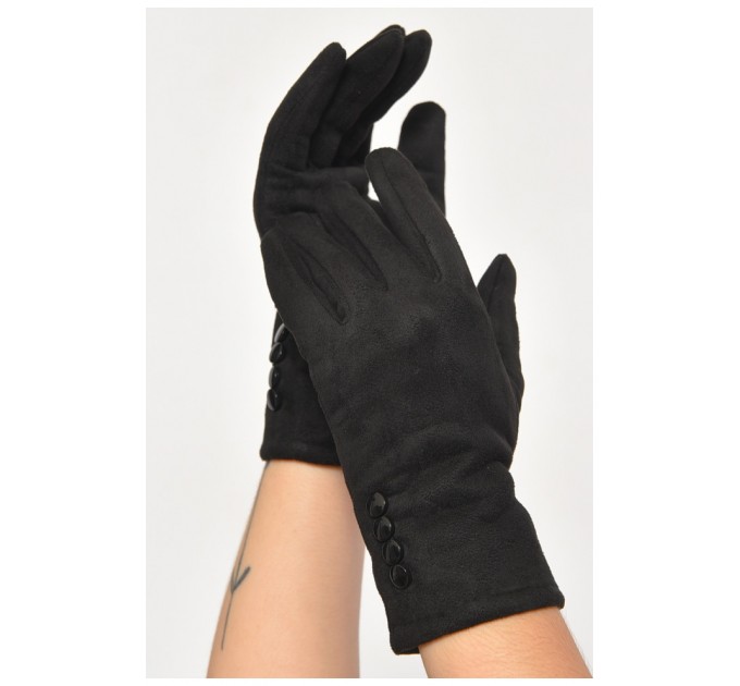 Перчатки женские замшевые на искусственном меху сенсорные черного цвета 187481L
