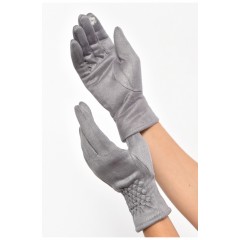 Перчатки женские замшевые на искусственном меху сенсорные серого цвета 187483L Перчатки женские замшевые на искусственном меху сенсорные серого цвета 187483L