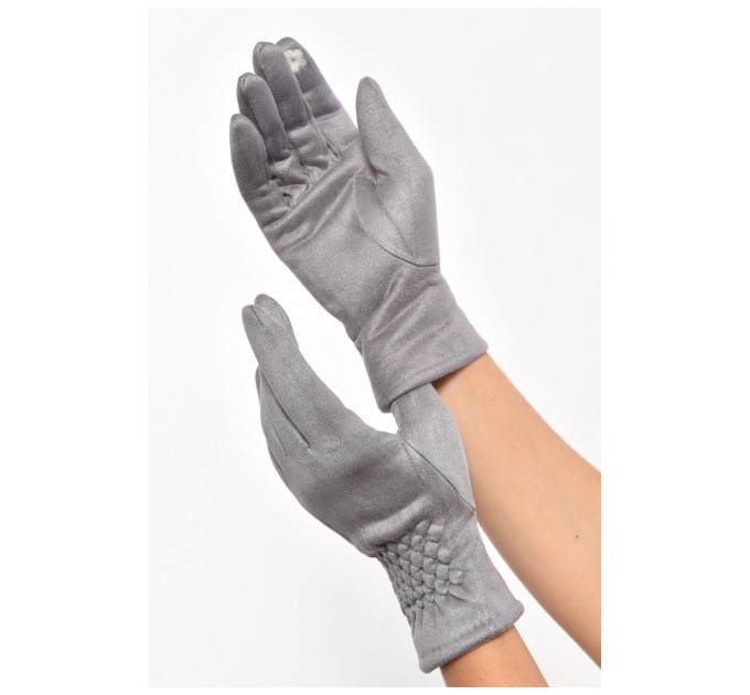 Перчатки женские замшевые на искусственном меху сенсорные серого цвета 187483L