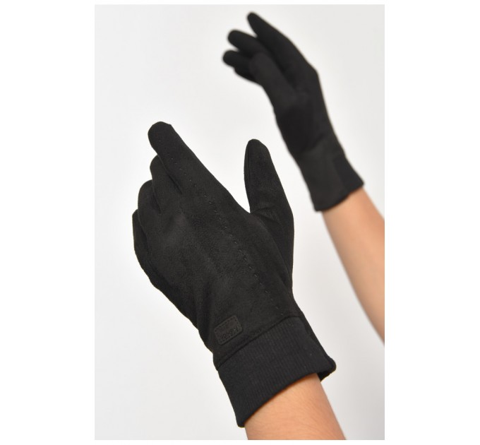 Перчатки женские замшевые на искусственном меху сенсорные черного цвета 187497L