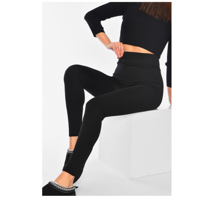 Лосини жіночі напівбатальні термо на штучному хутрі чорного кольору 187639L