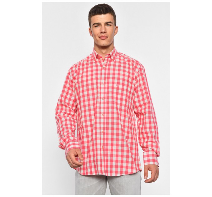 Сорочка чоловіча коралового кольору в клітинку 187967L