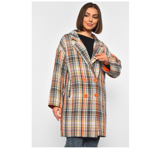 Пальто жіноче молочного кольору в клітину 188082L