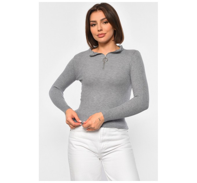 Гольф женский однотонный с замком серого цвета 188266L