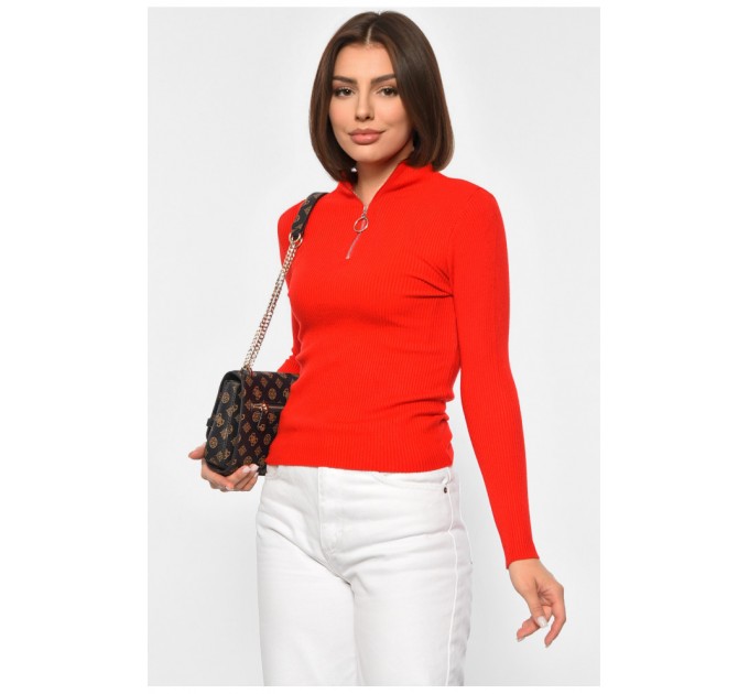 Гольф жіночий однотонний з замком червоного кольору 188267L