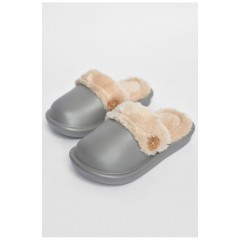 Тапочки детские серого цвета на меху 190006L