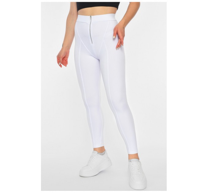 Лосини жіночі однотонні білого кольору з блискавкою 190963L