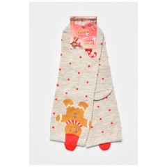 Шкарпетки жіночі з новорічним принтом бежевого кольору 190975L