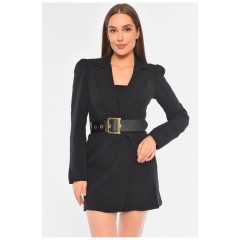Сукня-піджак жіноча однотонна чорного кольору 191009L Сукня-піджак жіноча однотонна чорного кольору 191009L