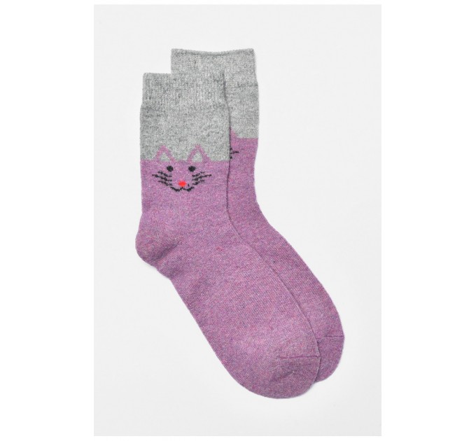 Шкарпетки жіночі на верблюжій вовні з принтом бузкового кольору 191308L