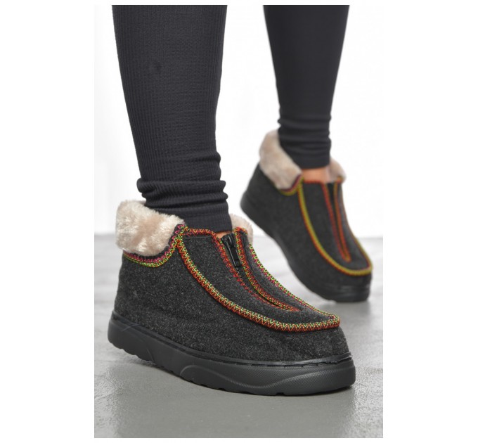 Бурки жіночі на хутрі темно-сірого кольору 191372L