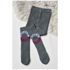 Колготы детские махровые для мальчика темно-серого цвета с рисунком 191676L