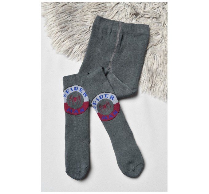 Колготы детские махровые для мальчика темно-серого цвета с рисунком 191676L