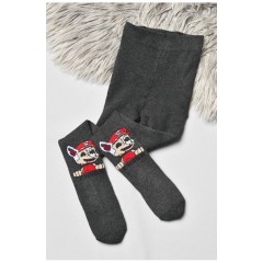 Колготи дитячі махрові для хлопчика темно-сірого кольору з малюнком 191771L