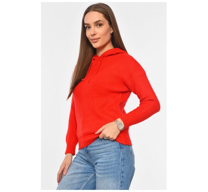 Женский свитер с капюшоном красного цвета 191836L